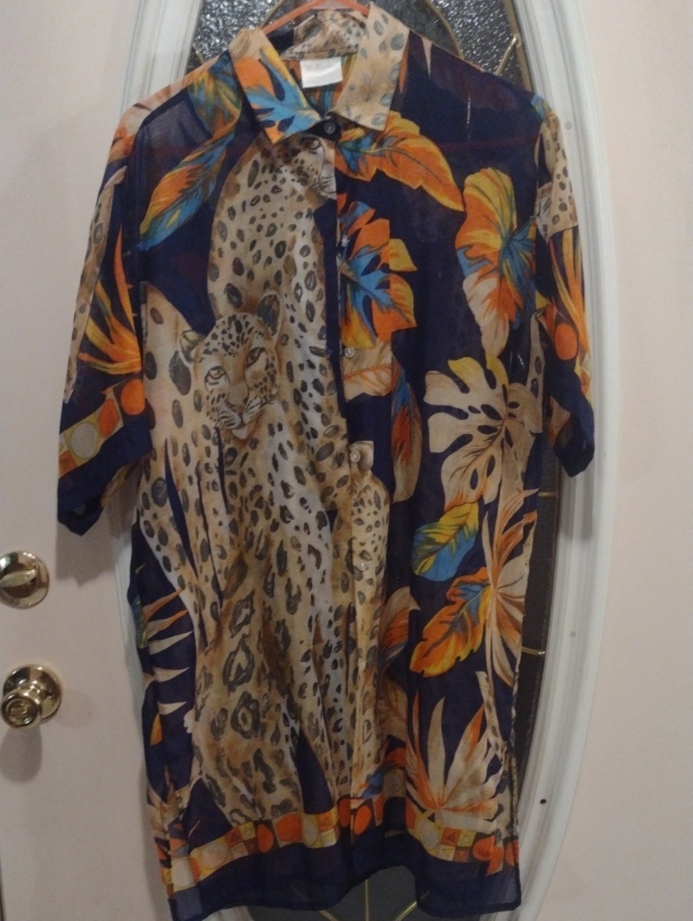 Navy Floral & Leopard Print Short-Sleeve Tunic